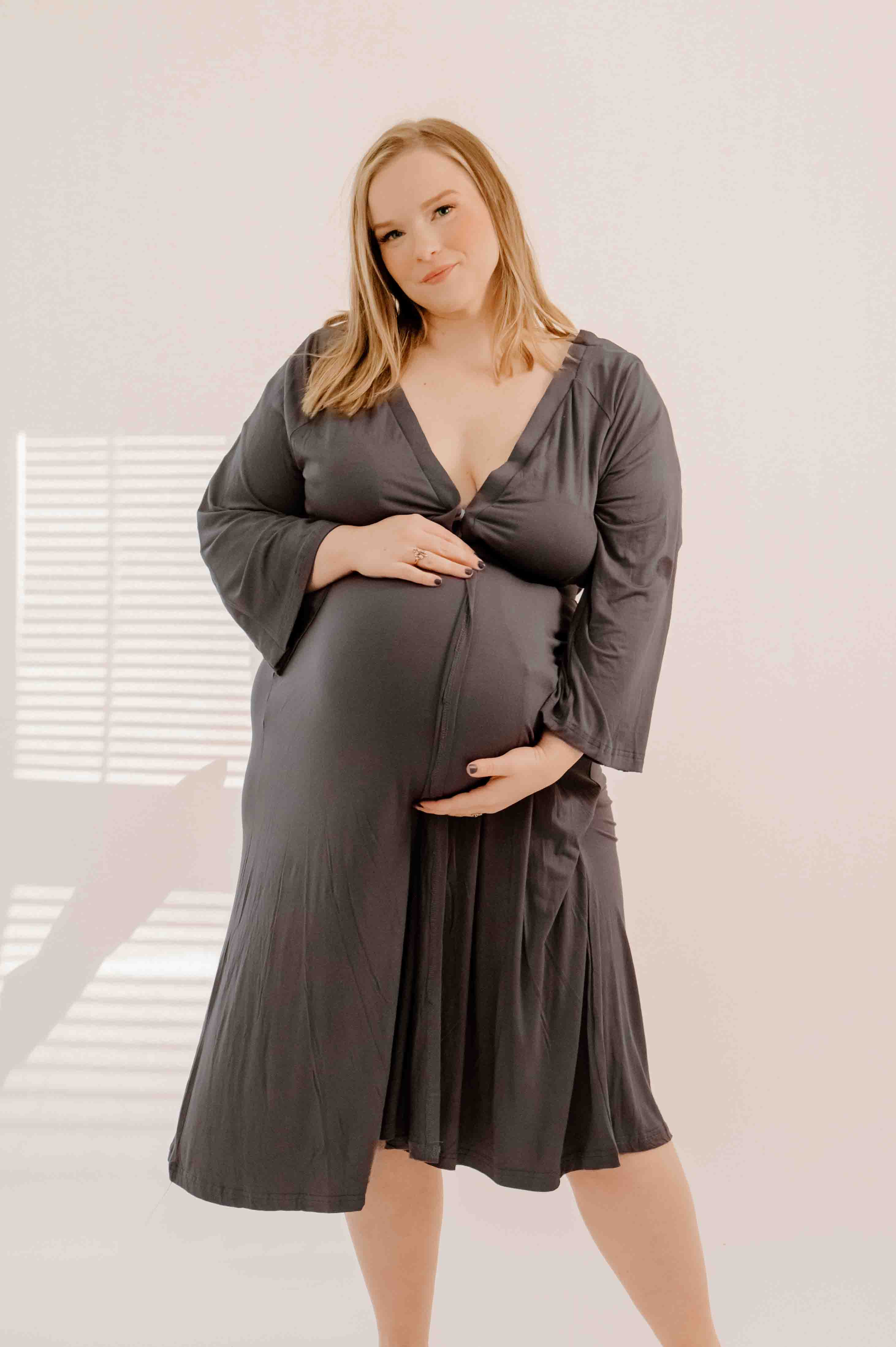 Amelia Labor & Postpartum Gown in Charcoal Grey