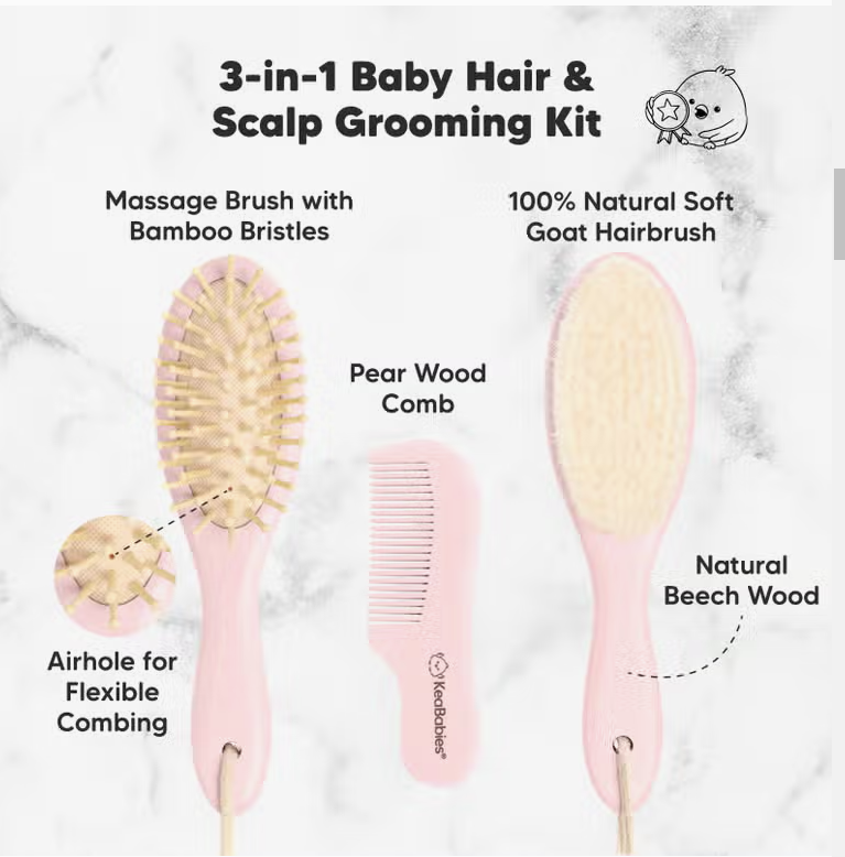 KeaBabies Wooden Hair Brush and Comb Set (Blush)