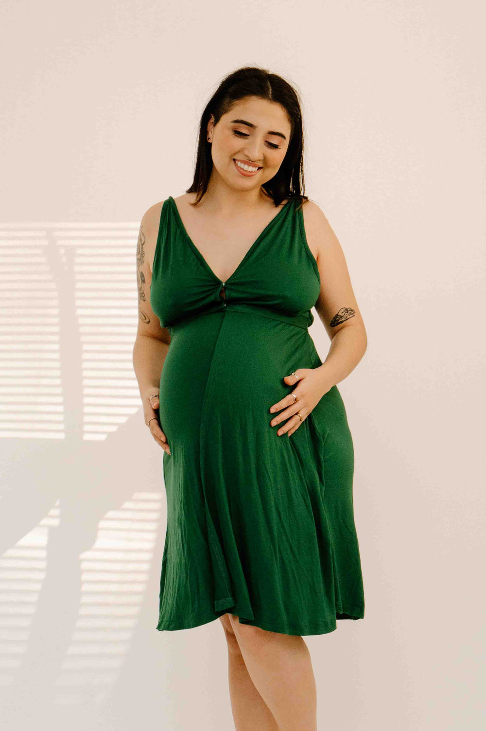 Juliet Labor & Postpartum Gown in Emerald with Pockets