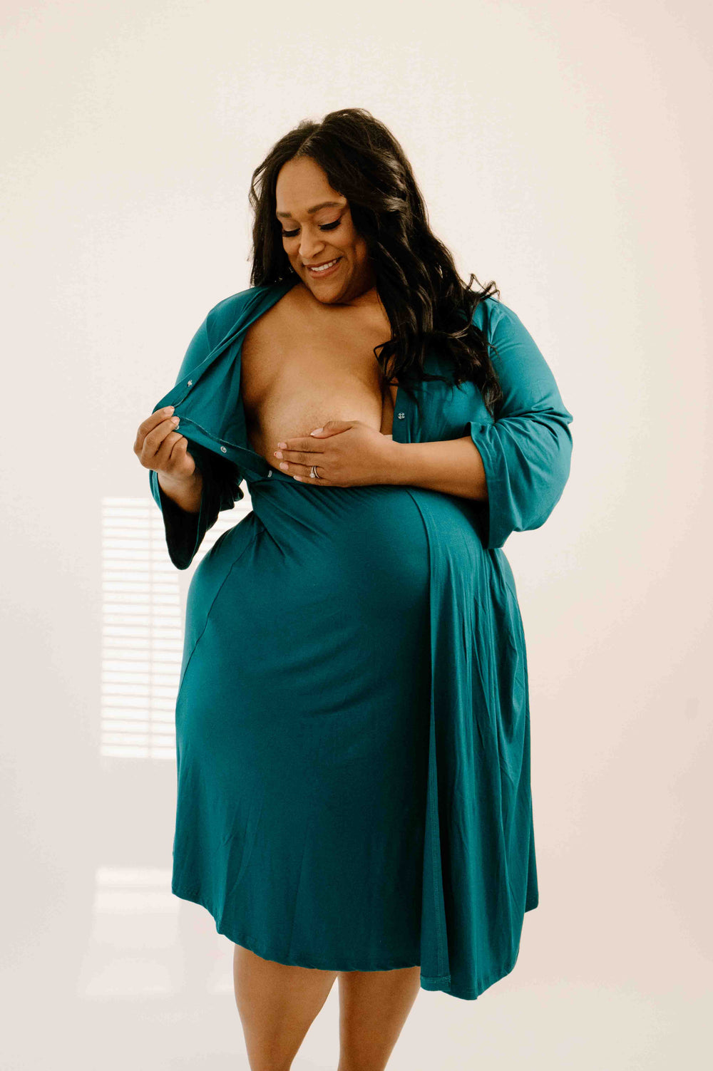 Lila Labor & Postpartum Gown in Deep Teal with Pockets