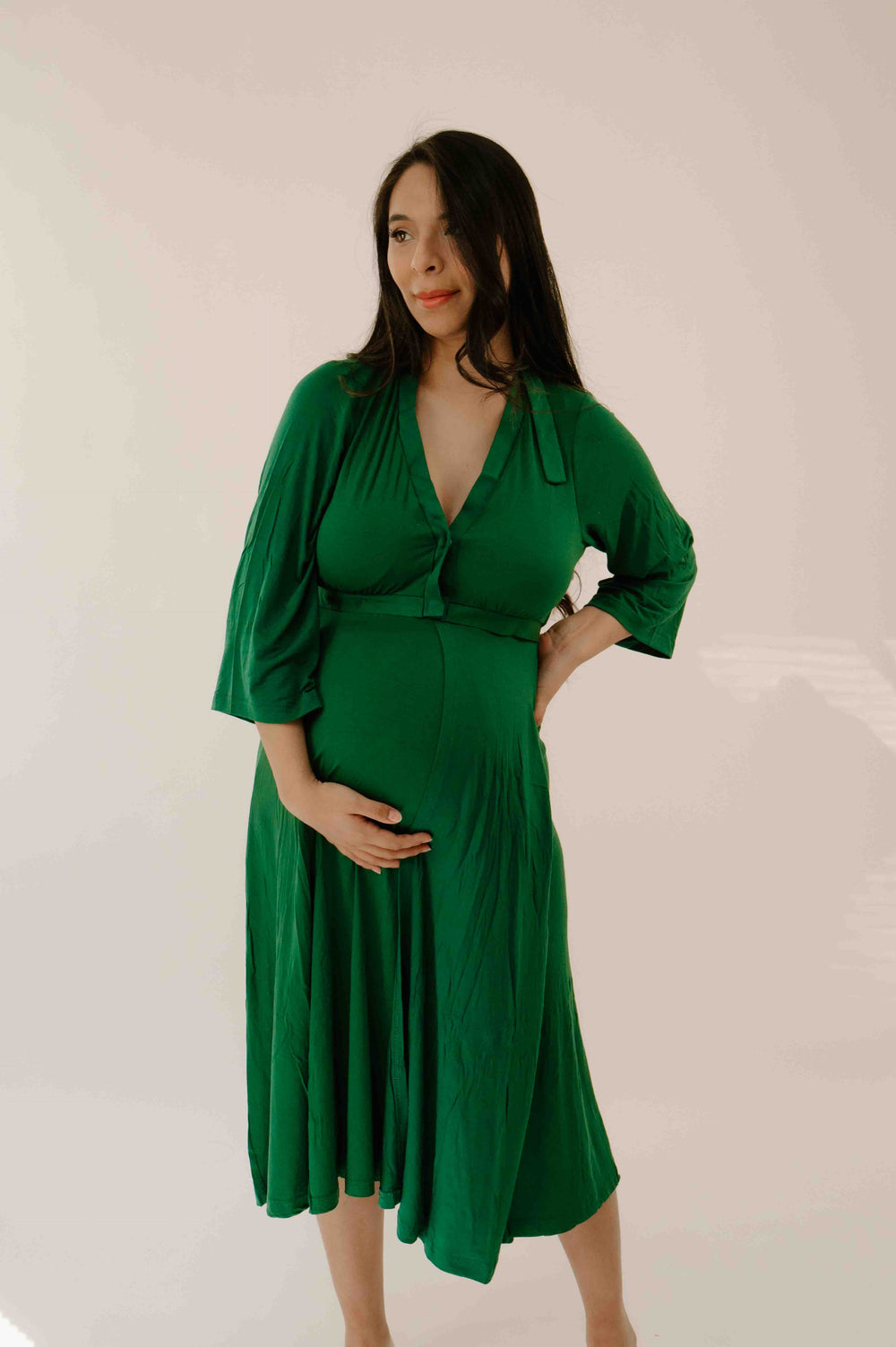 Lila Labor & Postpartum Gown in Emerald with Pockets