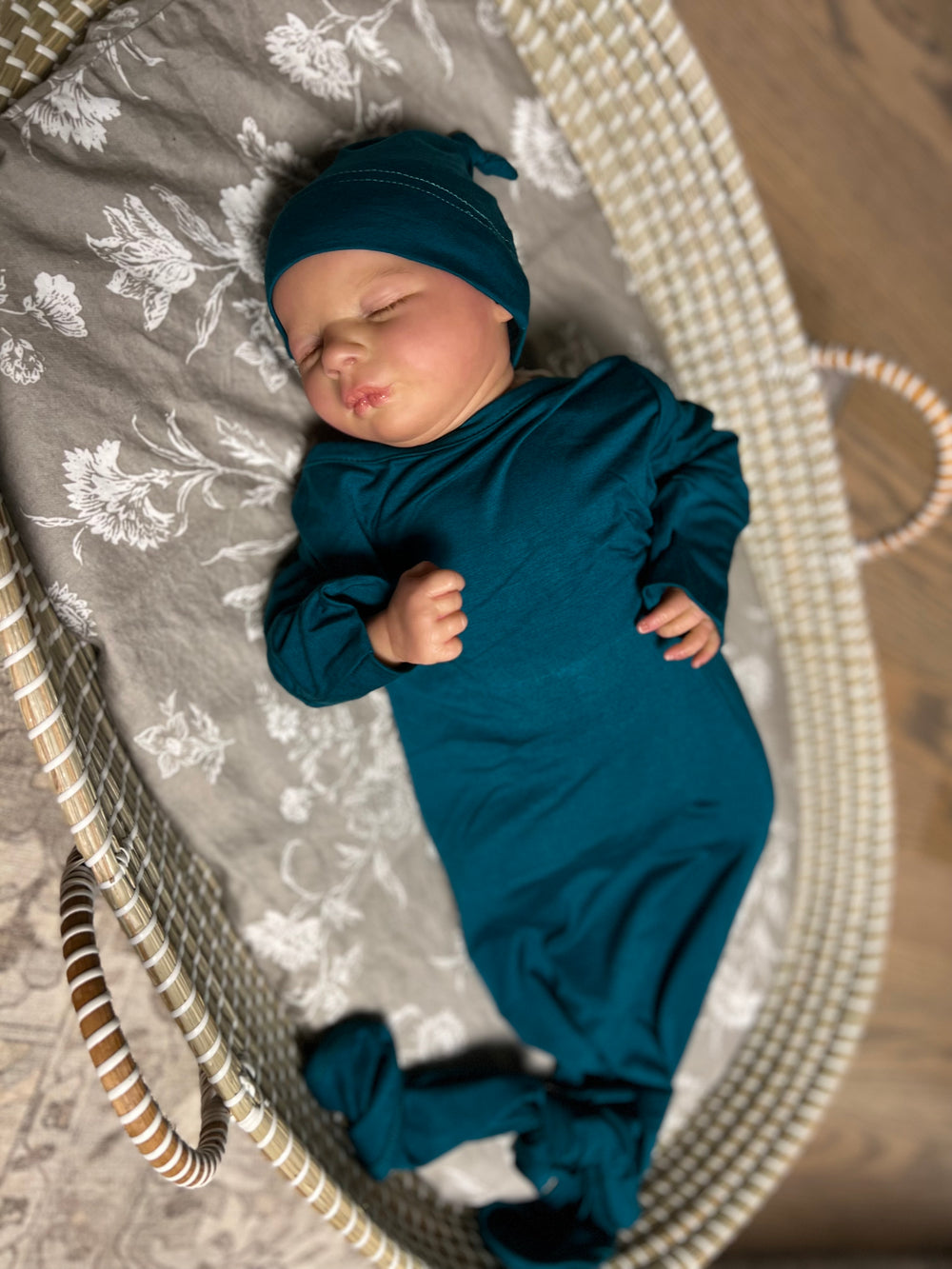 Baby Knot Gown and Hat Set: Deep Teal