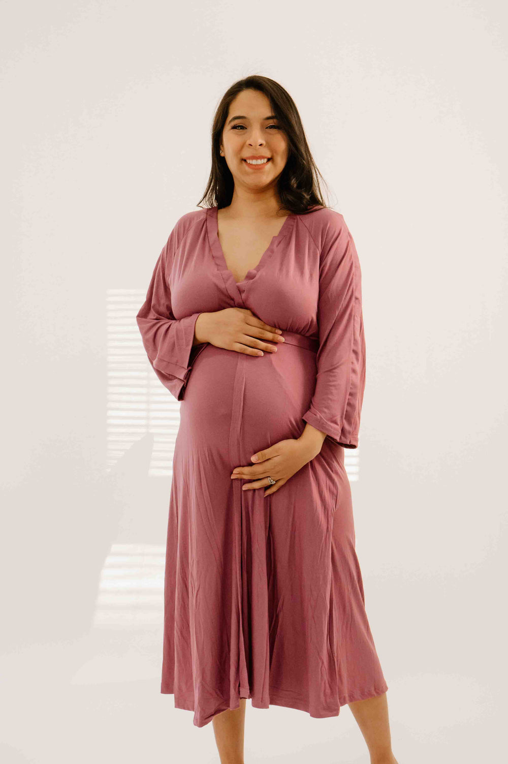 Amelia Labor & Postpartum Gown in Dusty Rose