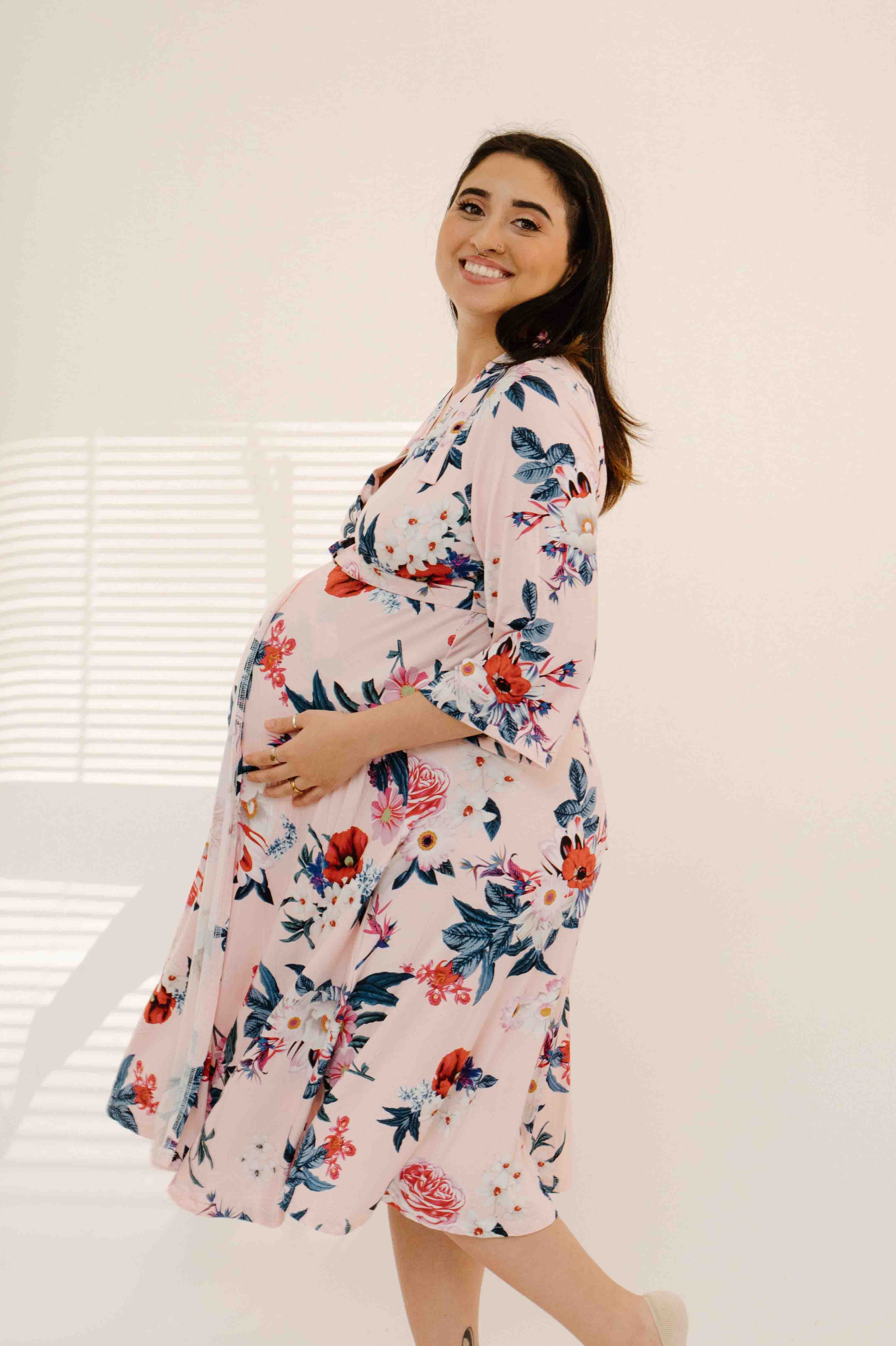 Lila Labor & Postpartum Gown in Blush Floral