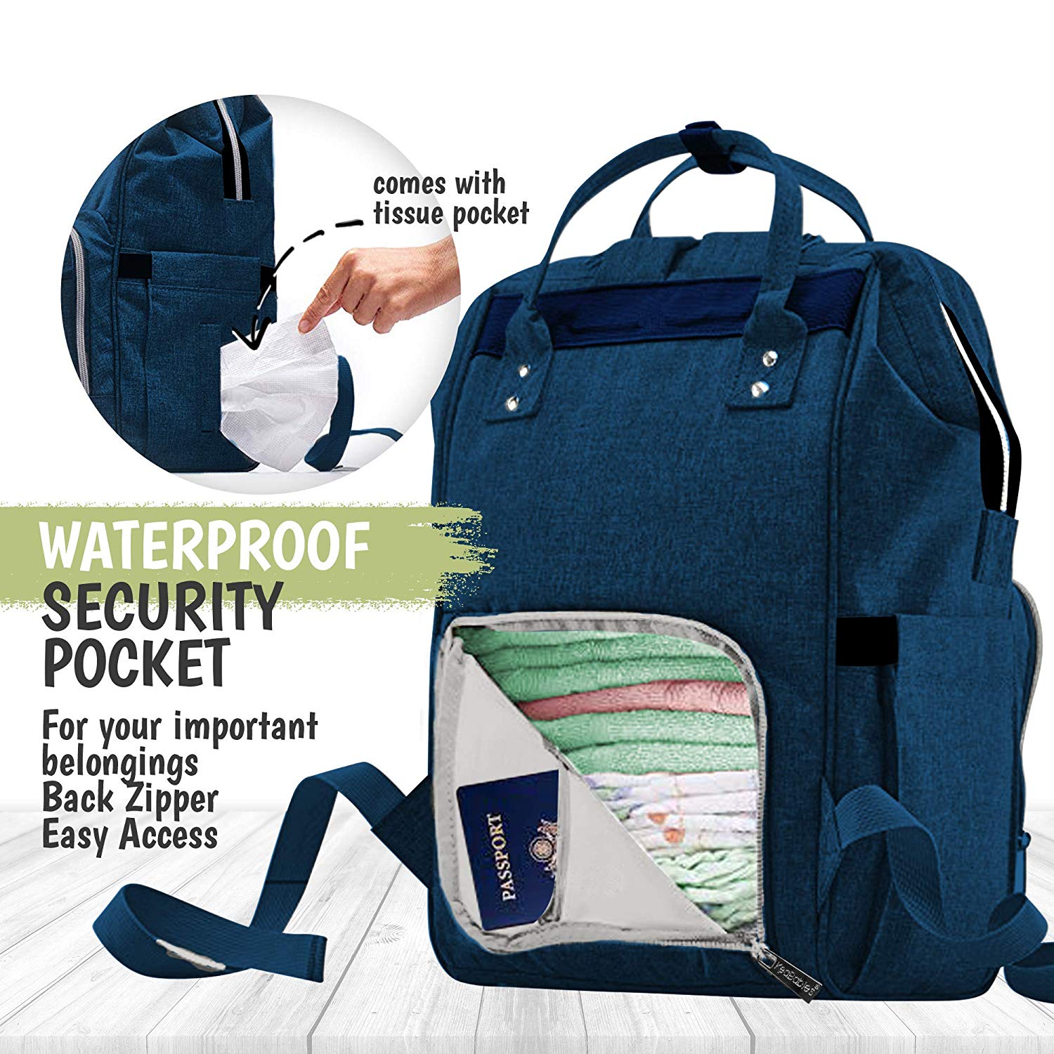 KeaBabies Original Diaper Bag Backpack (Navy Blue)