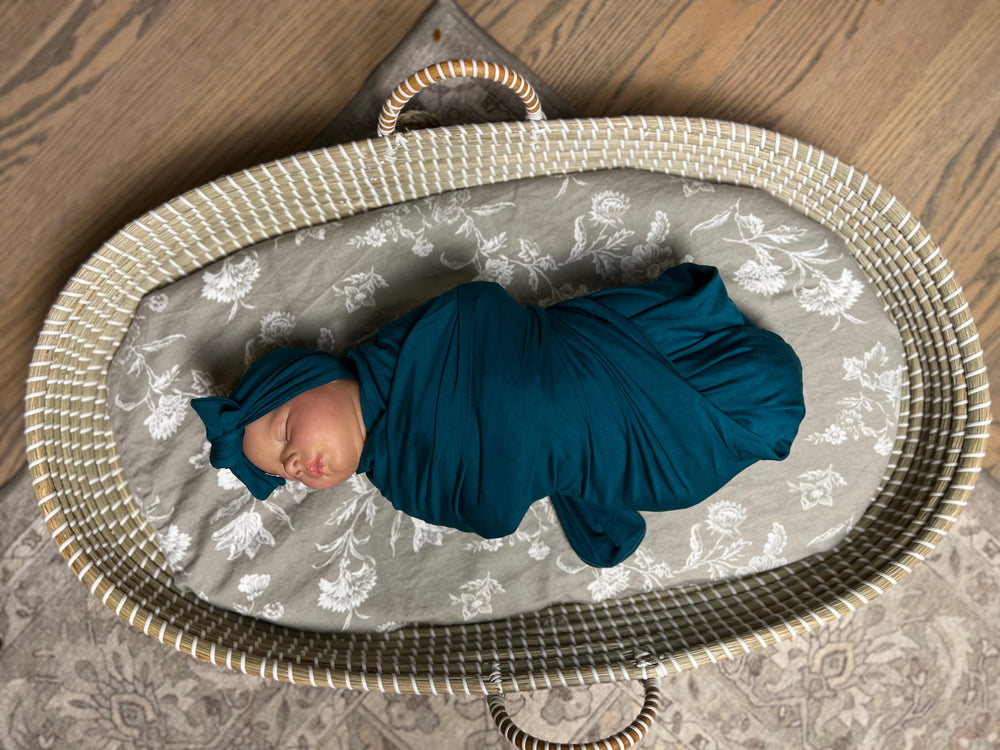 Baby swaddle and bow set in deep teal#color_deep-teal